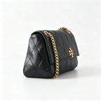 Tory Burch Kira, black calfskin leather adjustable twist chain shoulder strap  multiple carrying options for women