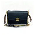 Tory Burch Chelsea | Black pebbled leather with a detachable chain and leather shoulder strap multiple carrying options women's designer handbag