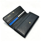 Tory Burch Parker black pebbled leather wallet with multiple card slots and a zippered coin pocket foldable long women's wallet
