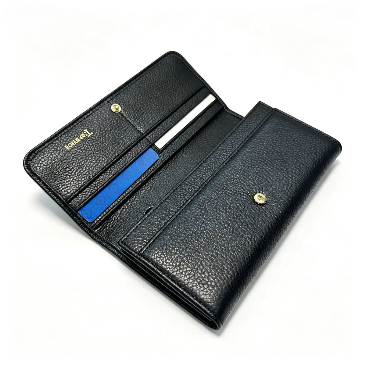 Tory Burch Parker black pebbled leather wallet with multiple card slots and a zippered coin pocket foldable long women's wallet