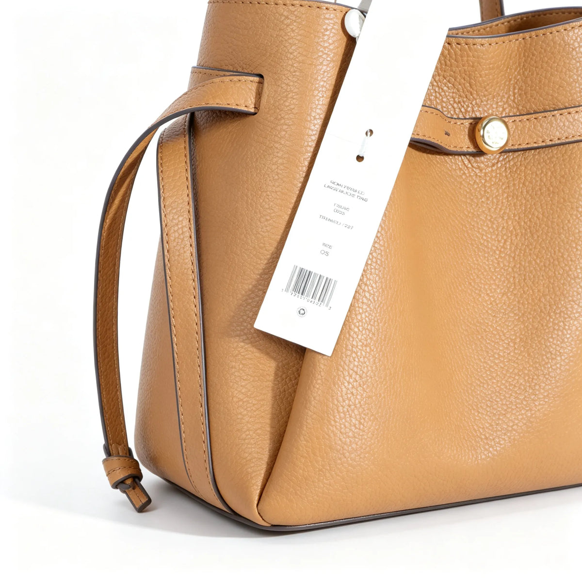 Tory Burch Romy Tiramisu Brown Adjustable Shoulder Strap Drawstring Closure Women's Designer Large Pebble Leather Bucket Bag