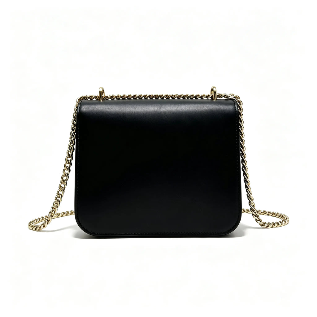 Tory Burch Eleanor | Black leather adjustable chain shoulder strap multiple carrying options women's designer handbag