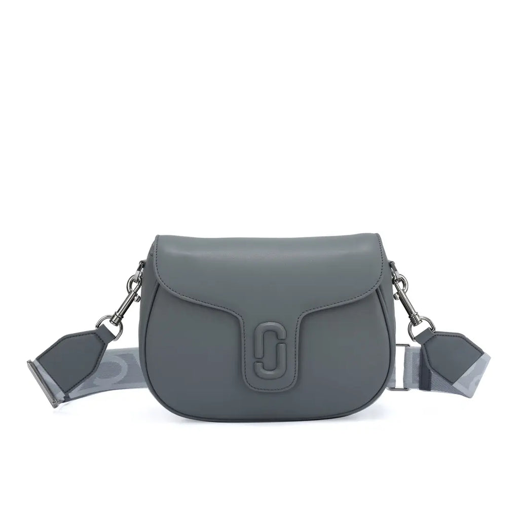 Marc Jacobs J Marc Saddle Bag, bright green smooth leather crossbody bag with brand logo shoulder strap.