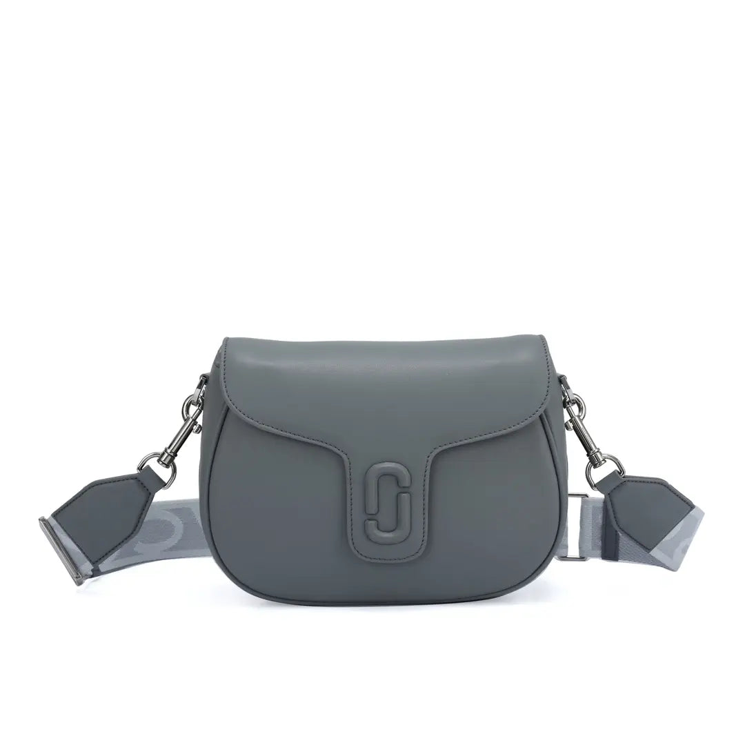 Marc Jacobs J Marc Saddle Bag, bright green smooth leather crossbody bag with brand logo shoulder strap.