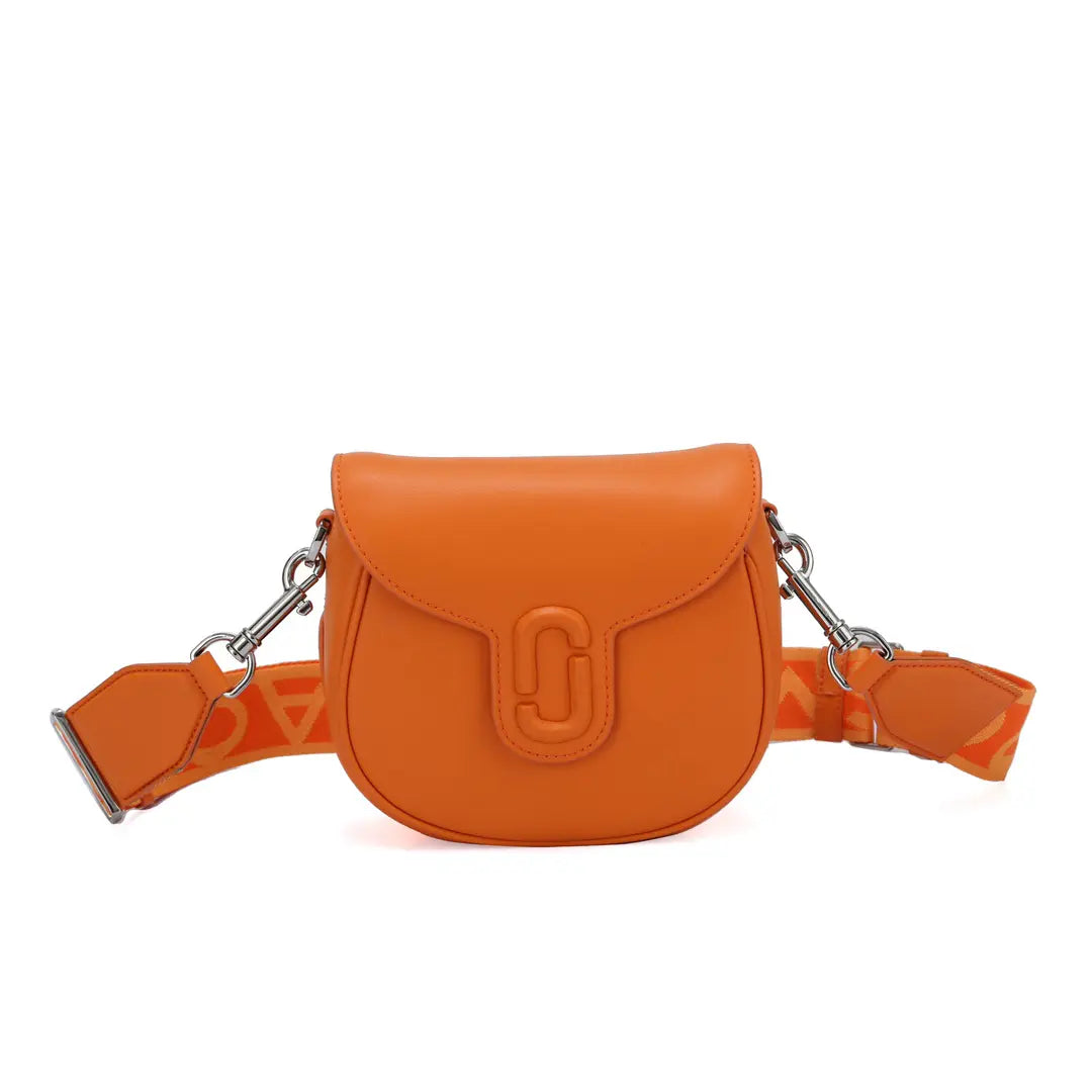 Marc Jacobs The J Marc Saddle Bag Orange Smooth Leather Crossbody Bag with Logo Strap