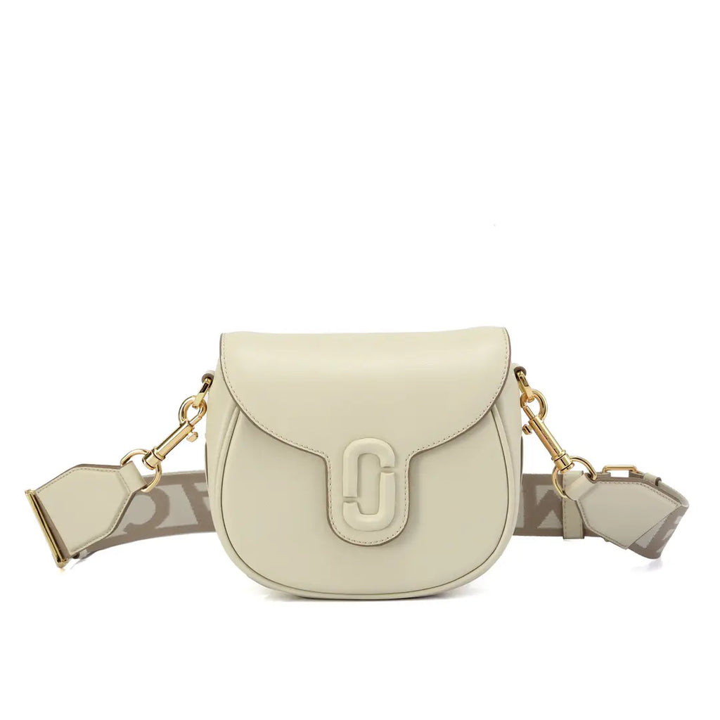 Marc Jacobs J Marc Saddle Bag, bright green smooth leather crossbody bag with brand logo shoulder strap.