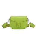 Marc Jacobs J Marc Saddle Bag, bright green smooth leather crossbody bag with brand logo shoulder strap.