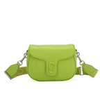 Marc Jacobs J Marc Saddle Bag, bright green smooth leather crossbody bag with brand logo shoulder strap.