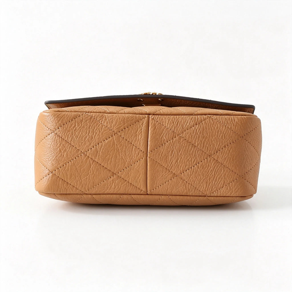 Tory Burch Kira | Warm brown pebbled leather  detachable chain shoulder strap women's designer handbag