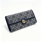 Tory Burch T Monogram Navy Blue and Beige Monogram Canvas Foldable Women's Clutch