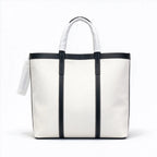 Burberry London Canvas Tote Bag Globe Print Leather Trim Shoulder Shopping Bag