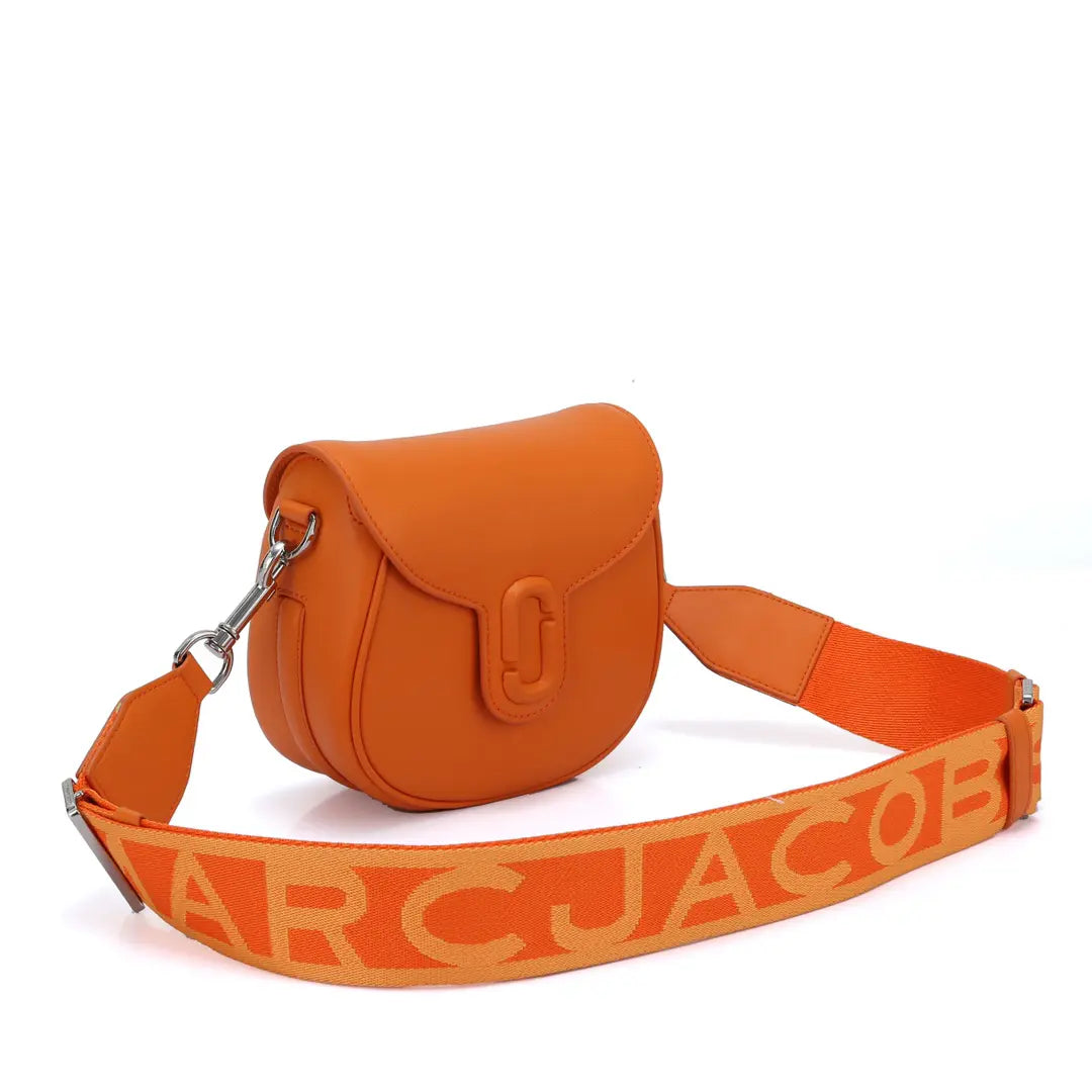 Marc Jacobs The J Marc Saddle Bag Orange Smooth Leather Crossbody Bag with Logo Strap