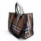 Burberry Large Vintage Check Tote Bag | Logo Woven Strap Commuter Laptop Bag — Archive Beige/Black