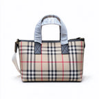 Burberry House Check Tartan Canvas Tote Bag | Black Leather Trim Zip-Top Shoulder Bag — Archive Beige/Black