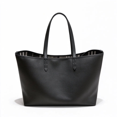 Burberry Reversible Bloomsbury Medium Tote Bag | Black Grainy Leather & Vintage Check