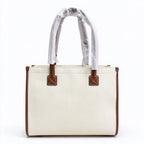 Burberry Freya Horseferry Canvas Tote Bag | Logo Printed Leather Trim Top Handle Shoulder Bag — Natural/Tan