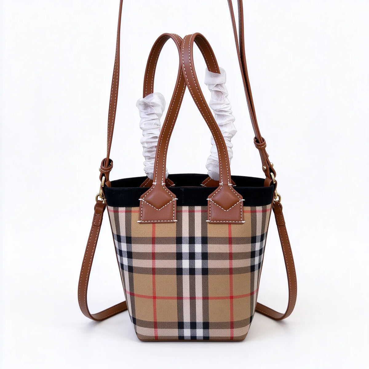 Burberry Vintage Check Mini Tote Bag | Suede Trim Leather Handle Top Handle Crossbody Bag — Archive Beige/Brown