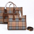 Burberry Freya Vintage Check Tote Bag | Canvas Leather Top Handle & Crossbody Shoulder Bag - Archive Beige