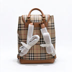 Burberry Vintage Check Drawstring Backpack | Grained Leather Trim Rucksack — Archive Beige/Tan