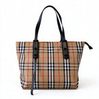 Burberry Nova Check Large Tote Bag with Matching Pouch Set | 2-in-1 Canvas Leather Shopper Shoulder Bag — Archive Beige/Black