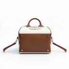 Burberry Mini Boston Bag Horseferry Canvas Leather Trim Dome Bowling Shoulder Bag