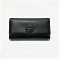 Tory Burch Parker black pebbled leather wallet with multiple card slots and a zippered coin pocket foldable long women's wallet