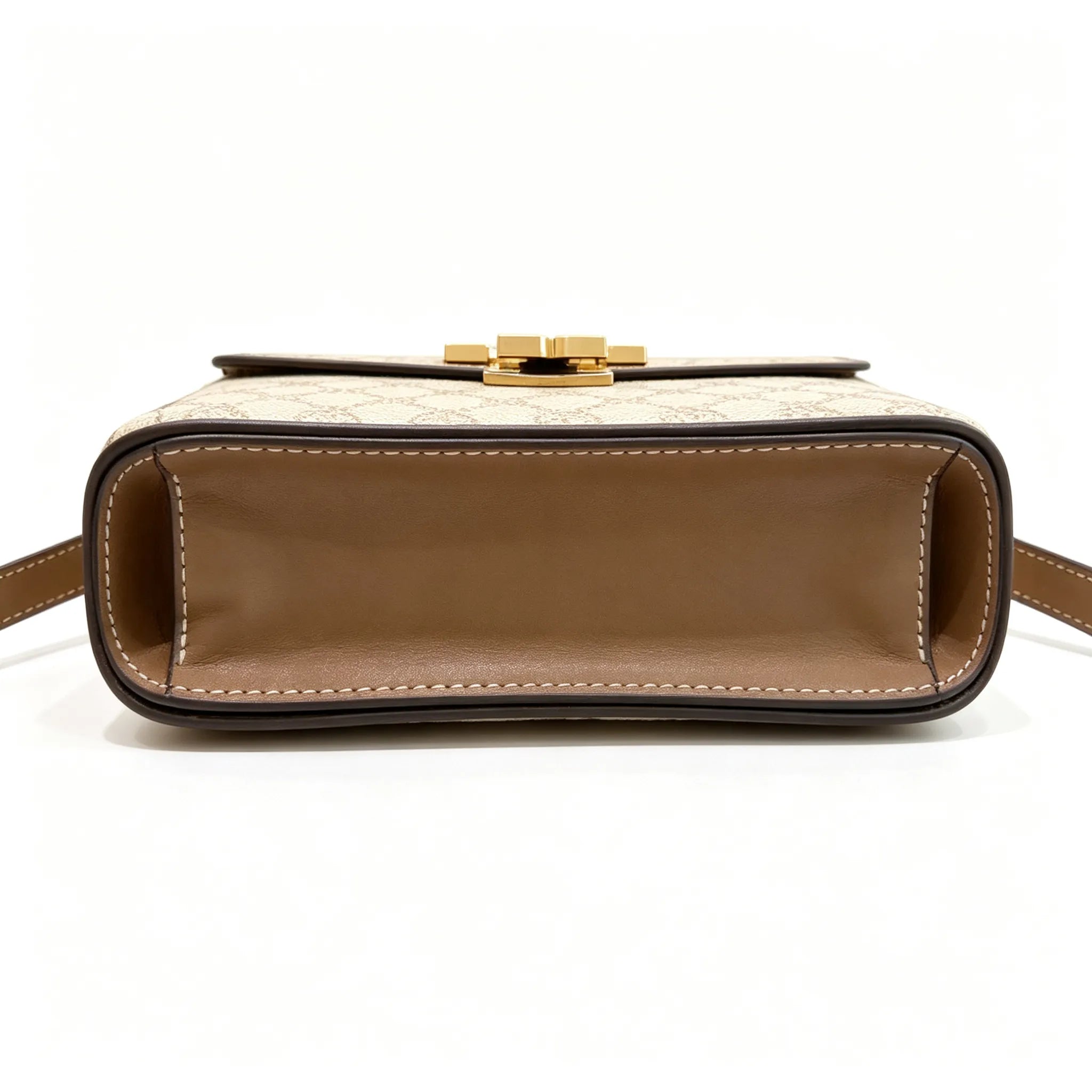 Tory Burch Eleanor  beige and brown jacquard fabric with adjustable leather shoulder strap women's style