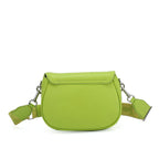 Marc Jacobs J Marc Saddle Bag, bright green smooth leather crossbody bag with brand logo shoulder strap.