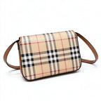 Burberry Classic Vintage Check Crossbody Bag | Small Leather Trim Flap Shoulder Bag for Women - Beige (20x15cm)