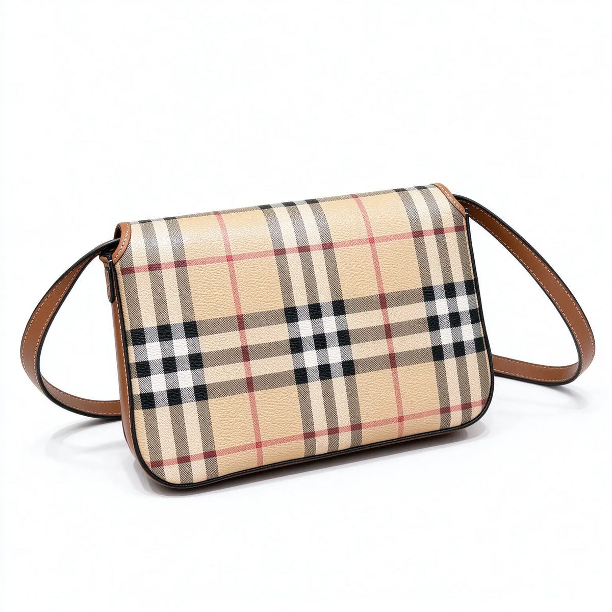 Burberry Classic Vintage Check Crossbody Bag | Small Leather Trim Flap Shoulder Bag for Women - Beige (20x15cm)