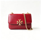 Tory Burch Eleanor ruby red calfskin leather adjustable twist chain shoulder strap multi-angle carrying option for women