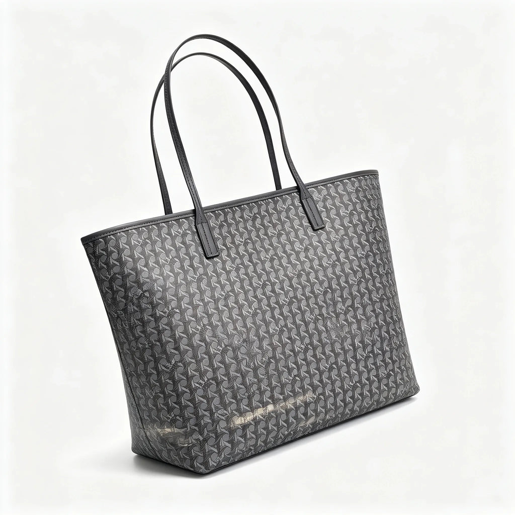 Tory Burch Ever-Ready | Grey coated canvas with woven print leather trim zip closure detachable pouch women's designer handbag