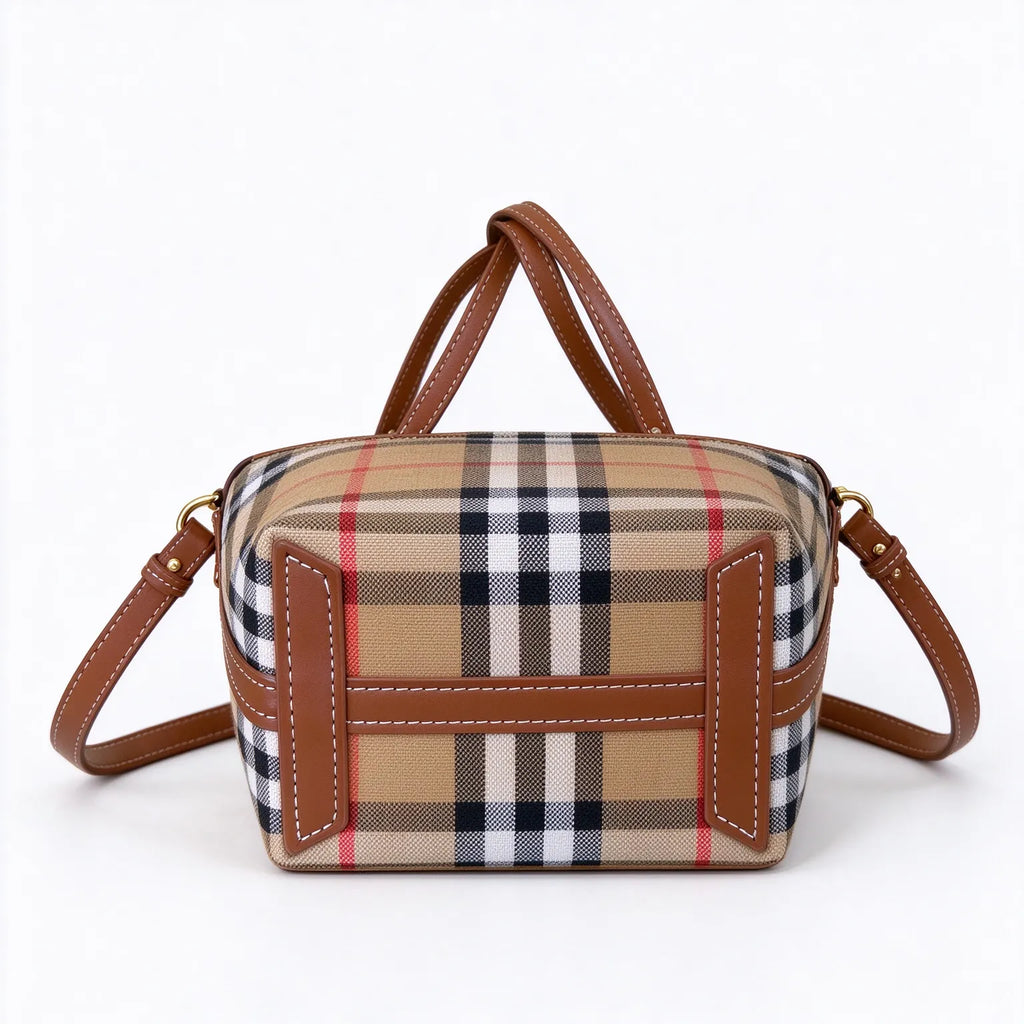 Burberry Vintage Check Mini Tote Bag | Suede Trim Leather Handle Top Handle Crossbody Bag — Archive Beige/Brown