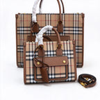 Burberry Freya Vintage Check Tote Bag | Canvas Leather Top Handle & Crossbody Shoulder Bag - Archive Beige