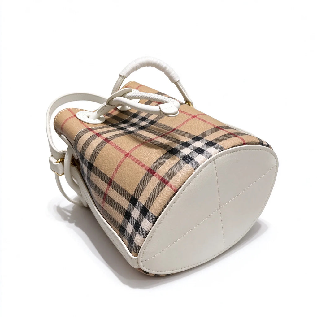 Burberry Vintage Check Mini Bucket Bag | Drawstring Crossbody Bag — Archive Beige/Chalk White
