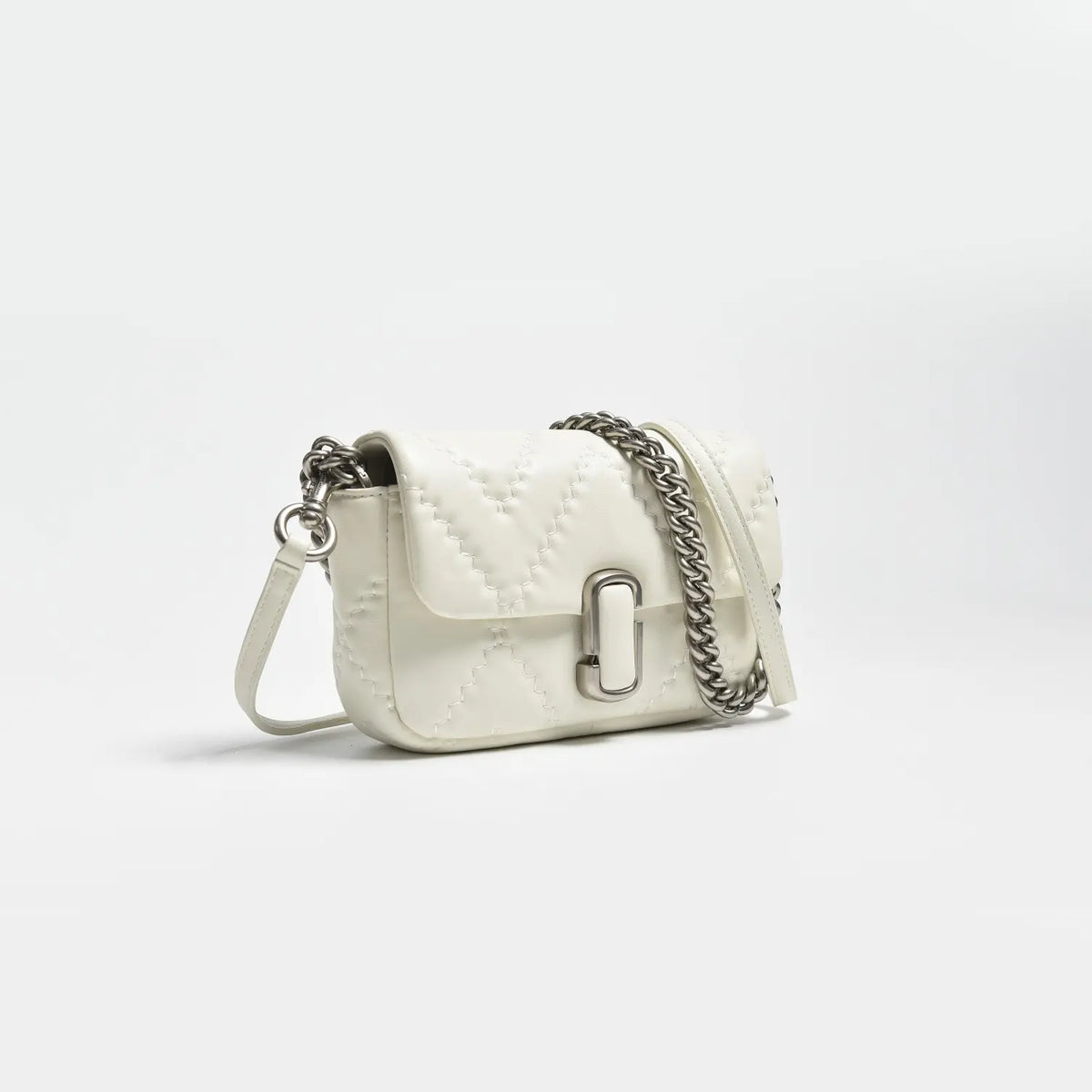 Marc Jacobs J Marc Mini Quilted Chain Bag | White Lambskin  Detachable Shoulder Strap Women's Designer Crossbody Bag