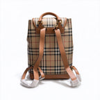 Burberry Vintage Check Drawstring Backpack | Grained Leather Trim Rucksack — Archive Beige/Tan