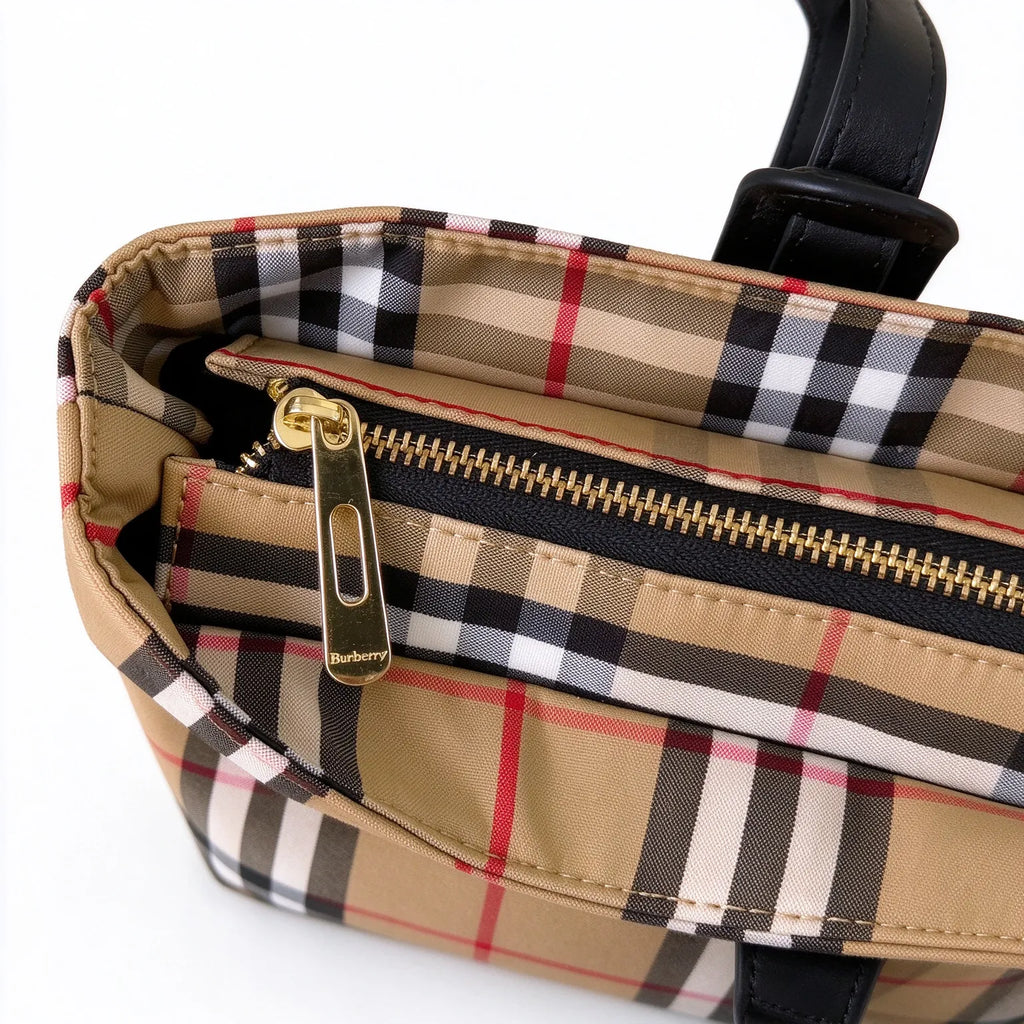 Burberry Nova Check Large Tote Bag with Matching Pouch Set | 2-in-1 Canvas Leather Shopper Shoulder Bag — Archive Beige/Black