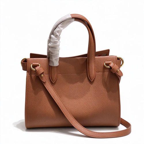 Burberry Banner Small Grained Leather Bag | Top Handle Crossbody Tote — Brandy Brown/Tan