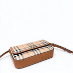 Burberry Classic Vintage Check Crossbody Bag | Small Leather Trim Flap Shoulder Bag for Women - Beige (20x15cm)