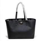 Burberry Reversible Bloomsbury Medium Tote Bag | Black Grainy Leather & Vintage Check