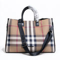 Burberry Large Vintage Check Tote Bag | Logo Woven Strap Commuter Laptop Bag — Archive Beige/Black
