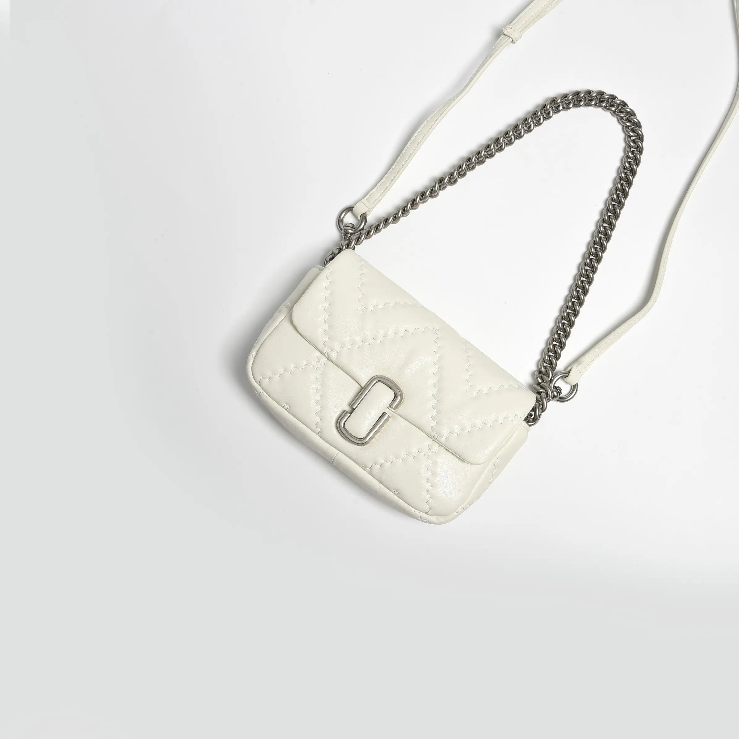 Marc Jacobs J Marc Mini Quilted Chain Bag | White Lambskin  Detachable Shoulder Strap Women's Designer Crossbody Bag