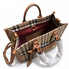 Burberry Freya Vintage Check Mini Tote Bag | Compact Canvas Leather Top Handle Crossbody — Archive Beige/Briar Brown