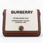Burberry Horseferry Canvas Crossbody Bag | Logo Printed Leather Trim Flap Shoulder Bag — Natural/Brown