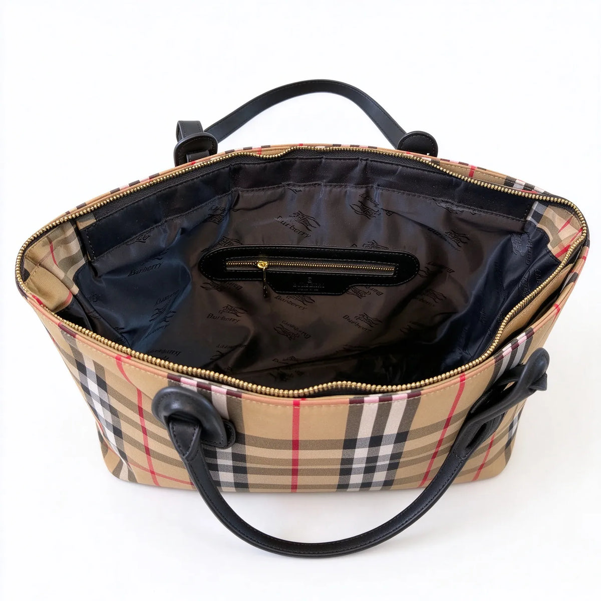 Burberry Nova Check Large Tote Bag with Matching Pouch Set | 2-in-1 Canvas Leather Shopper Shoulder Bag — Archive Beige/Black