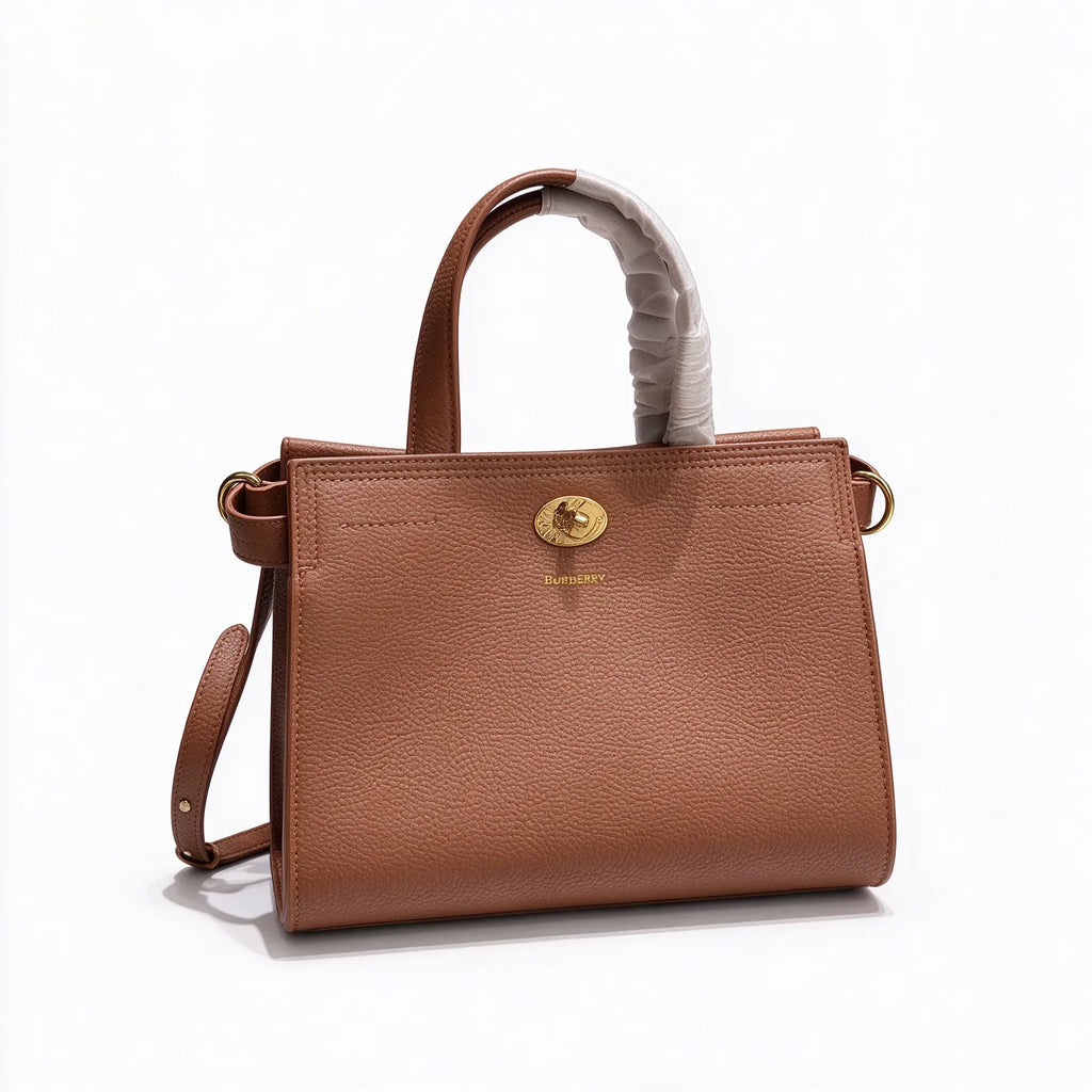 Burberry Banner Small Grained Leather Bag | Top Handle Crossbody Tote — Brandy Brown/Tan