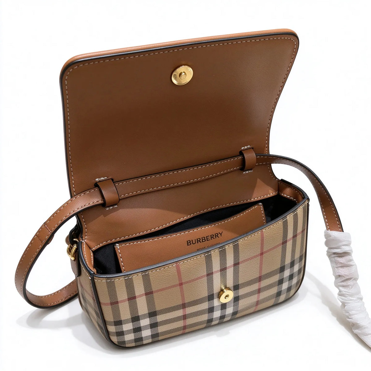 Burberry Vintage Check Small Camera Bag | Canvas Leather Crossbody Shoulder Bag — Archive Beige/Brown