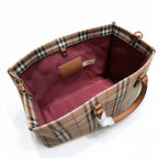 Burberry Freya Vintage Check Large Tote Bag | Canvas Leather Top Handle & Shoulder Bag — Archive Beige