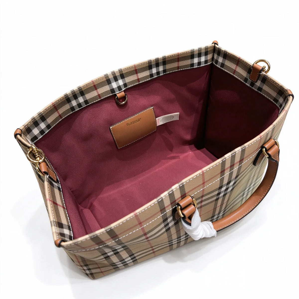 Burberry Freya Vintage Check Large Tote Bag | Canvas Leather Top Handle & Shoulder Bag — Archive Beige